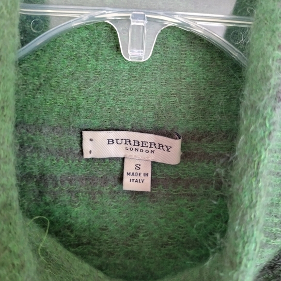 Burberry FairIsle TurtleNeck Lightweight Green Sweater Sz S - Picture 7 of 9